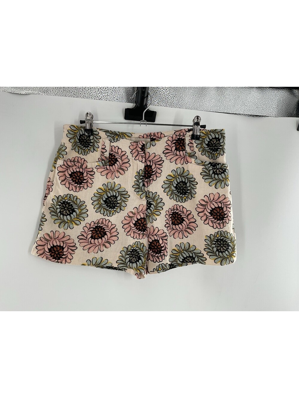 Loft Women’s Floral 0 Shorts Tie Waist Short Linen Blend Beige With Flowers 074